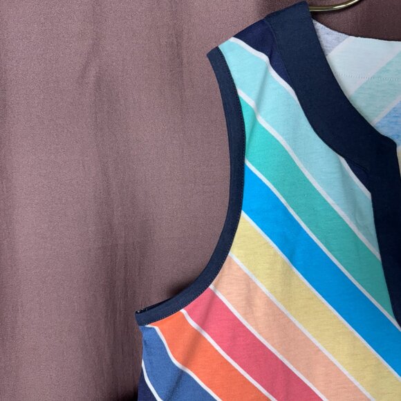 Land's‎ End Women's 1X LONG Striped Sleeveless Swim Cover Up Dress Pockets - Picture 4 of 10